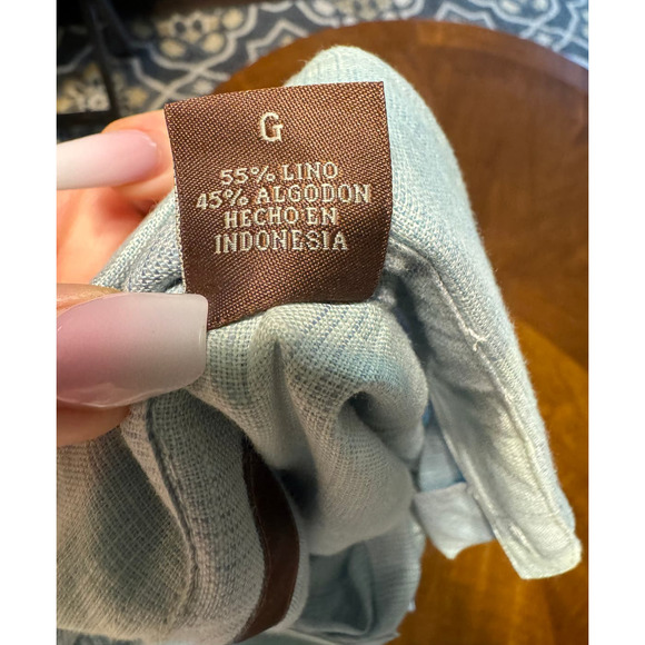 Perry Ellis Men Linen Button-Up Cotton Shirt Pastel Plaid - Picture 5 of 8